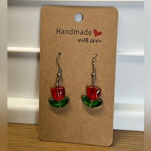 Handmade Glass Red Tulip Earrings 🌷